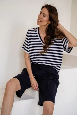 Top VIEN V STRIPED NEVY BLUE
