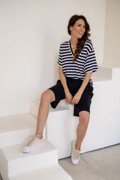 Top VIEN V STRIPED NEVY BLUE