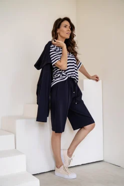 Top VIEN V STRIPED NEVY BLUE